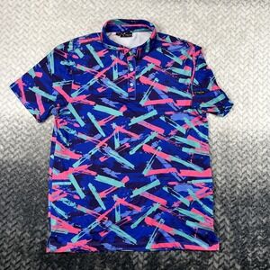 YATTA Golf Polo Shirt Mens Medium 8-track Retro '80s Bright Blue‎ Multi